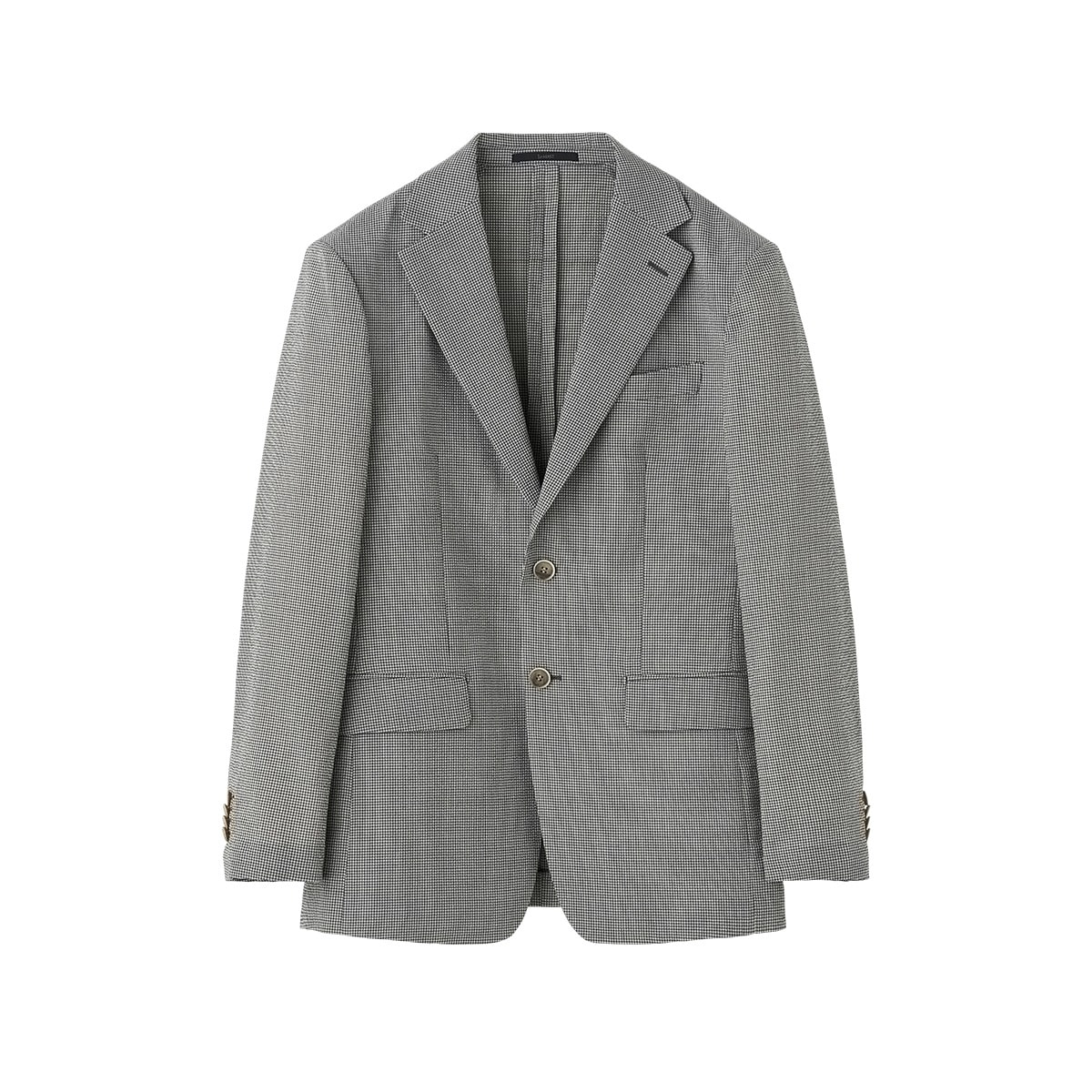 Grey Check Wool-Blend Stretch Seersucker Jacket